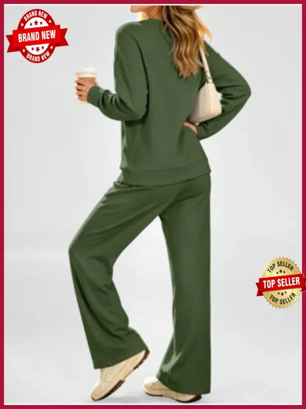 Cozy Fleece Two Piece Lounge Set Long Sleeve Pullover Wide Leg Pants Matching